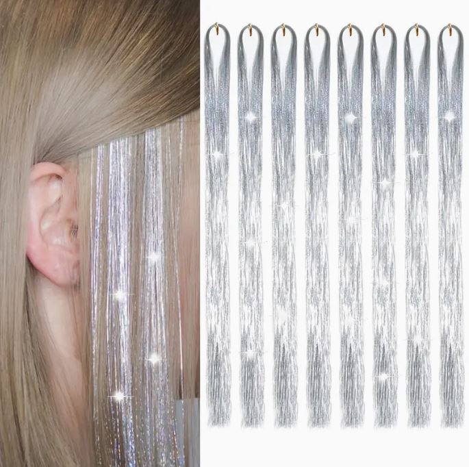 PACK OF 6Pcs - Vibrant Glitter Hair Tinsel Extensions (Heat Resistant)